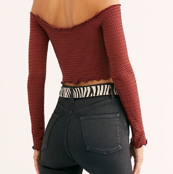 Free People Textured Long Sleeve Crop Top M/L - Picture 2 of 7